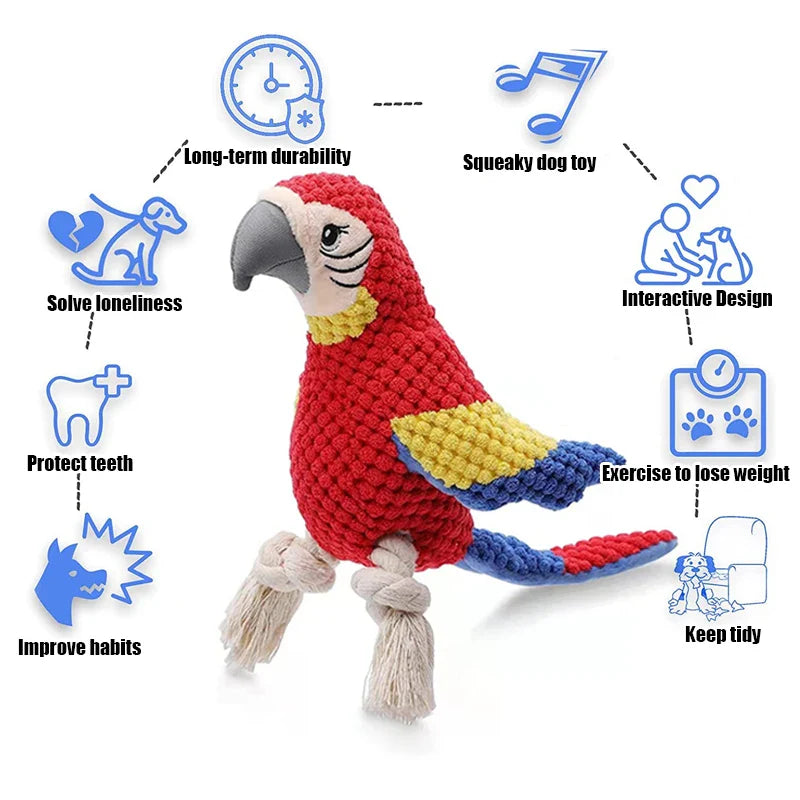 Indestructible Plush Parrot Dog Toy – Squeaky Chew Toy for Small & Large Dogs - BIG FRENCHIES