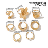 Ingemark 8Pcs/Set Vintage Metal Petal Flower Water Drop Open Rings for Women Trend 2025 Goth Geometric Ring Daily Jewelry Gift