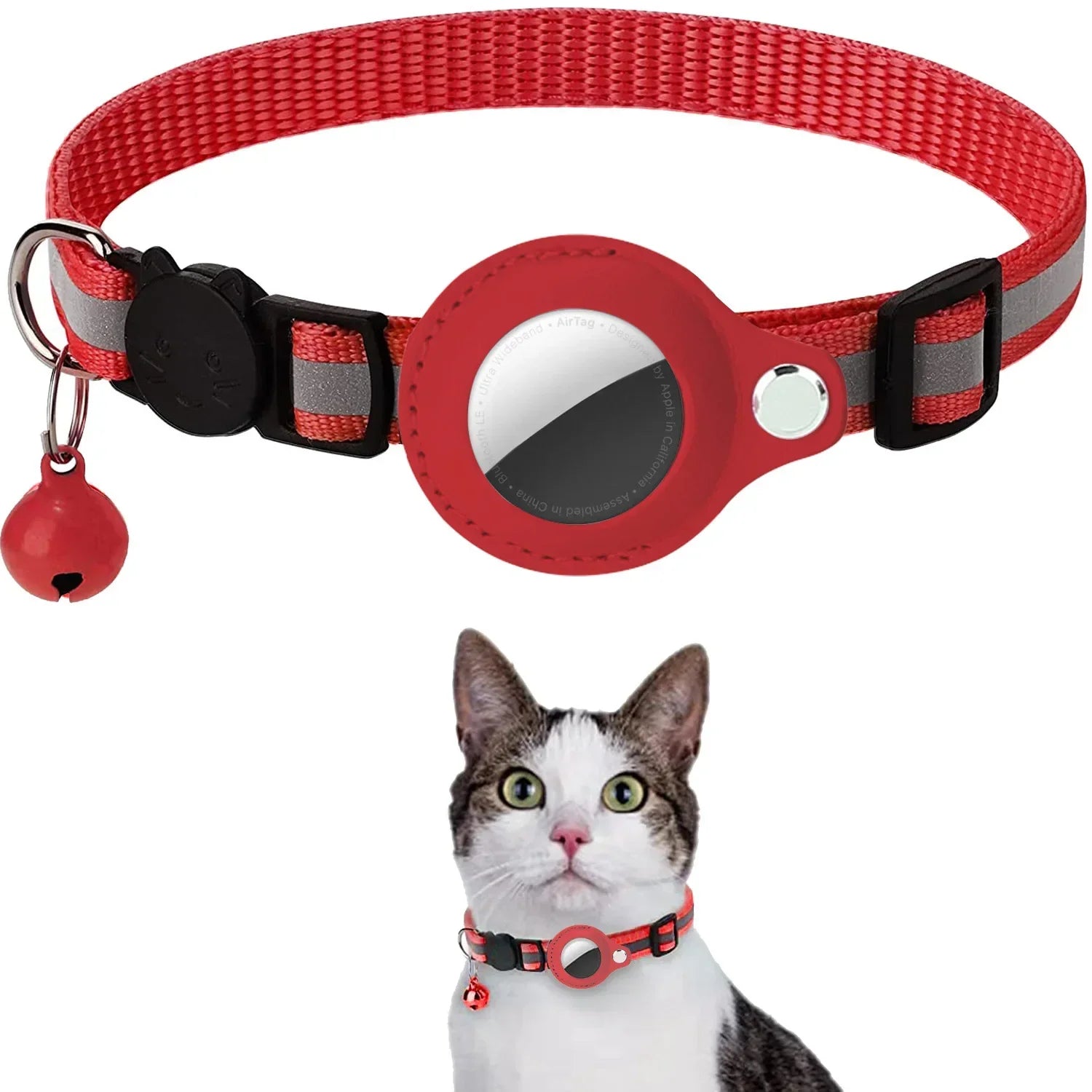 Cat AirTag Holder Collar – Adjustable Reflective Breakaway Kitten Collar with Bell & Waterproof AirTag Case - BIG FRENCHIES