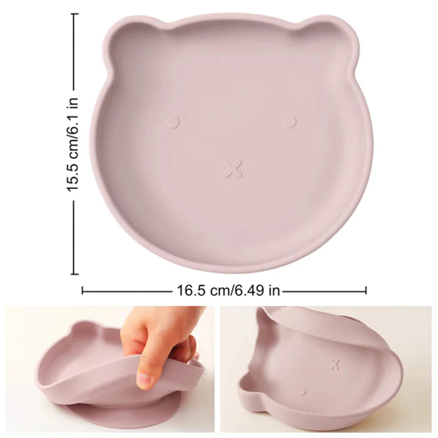 Silicone Baby Dishes Suction Plate Cartoon Bear Shape Tableware