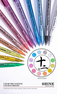 12 Colors Metallic Markers Pens Silver Gold Paint Pens for Black Paper, Glass, Rock Painting