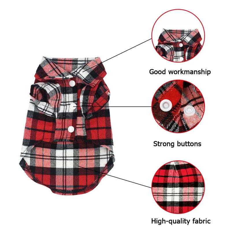 British Style Plaid Dog Shirt – Cotton Pet Clothes for Small Dogs & Cats - BIG FRENCHIES