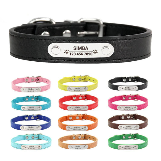 Personalized Dog Collar with Name Engraving – Anti-Lost PU Leather Collar for Dogs and Cats - BIG FRENCHIES