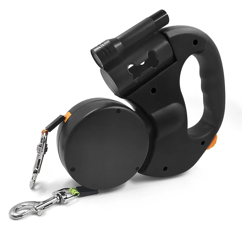 Premium 3M Retractable Double Dog Leash – Reflective 360° Swivel No-Tangle Lead with LED Lights for Small Dogs - BIG FRENCHIES