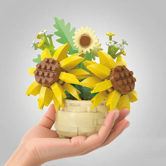 DIY Potted Plant Building Blocks Set - Rose Sunflower Succulents Bonsai Tree Romantic Garden Kids Model Bricks Toy Kit