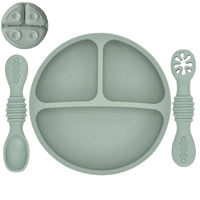 Silicone Baby Sucker Plate & Rice Spoon Set Cute Cartoon Tableware
