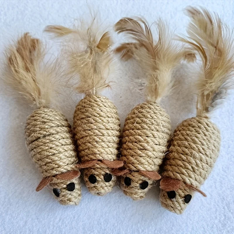 Sisal Mouse Cat Toy – Bite-Resistant Interactive Plush (1/4pcs) - BIG FRENCHIES