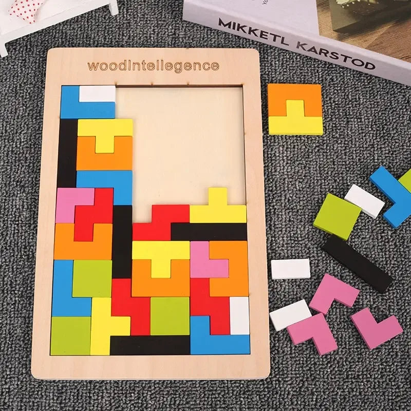 Wooden Blocks Puzzle Toy – Montessori 3D Tangram Brain Teasers - BIG FRENCHIES