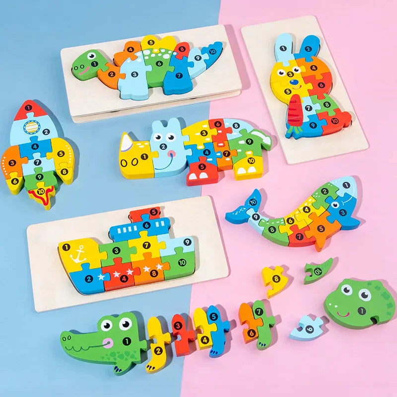 3D Montessori Wooden Dinosaur Puzzle Toy
