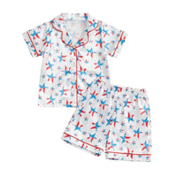 Toddler Girls Patriotic Pajamas Set Summer Star/Bow Print Button up Short Sleeves Shirt with Elastic Shorts for Loungewear - BIG FRENCHIES