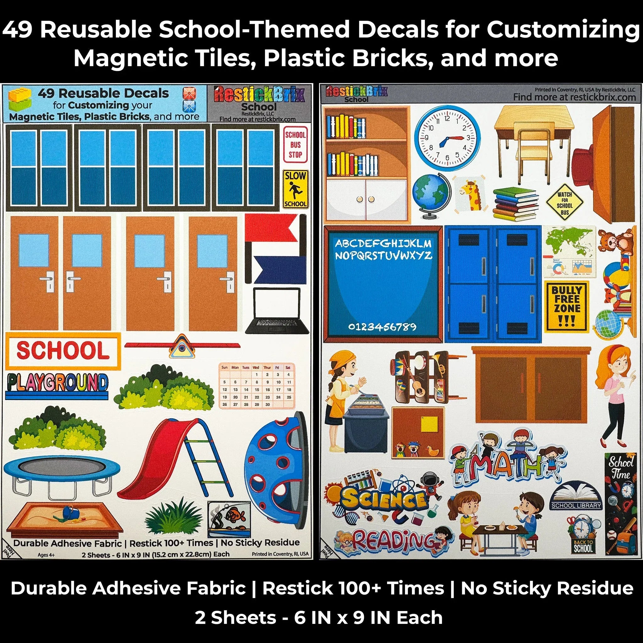 School: Reusable Decals for Customizing Magnetic Tiles, Plastic Bricks, and more - BIG FRENCHIES