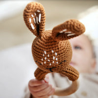 Handmade Organic Cotton Rattle Ring Teether · Bunny Design · Brown/Rust Body Color - BIG FRENCHIES