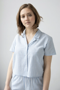 Cropped Button Down-High Waisted  Striped Capri