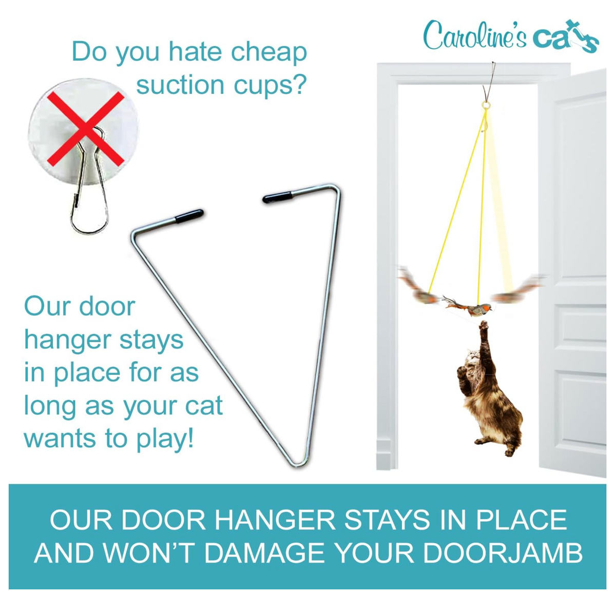 Caroline's Cats Plush Chirping Bird Cat Toy on Elastic String with Doorway Hanger - No Flimsy Suction Cups; Real Electronic Avian Sounds-Pet Toys-BIG FRENCHIES-Caroline's Cats