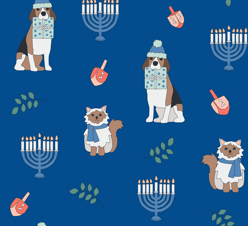 Hanukkah Pets (Dream Blanket) - Blue - BIG FRENCHIES