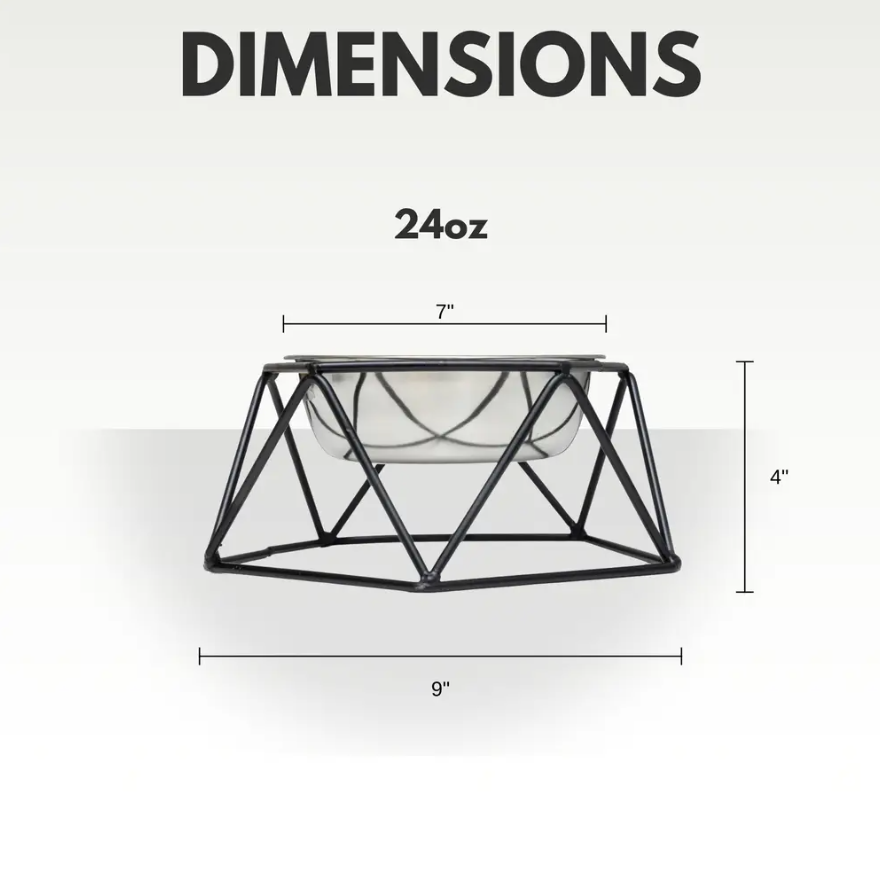 Country Living Elevated Single Dog Bowl Feeder – Geometric Design with Removable Stainless Steel Bowl - BIG FRENCHIES