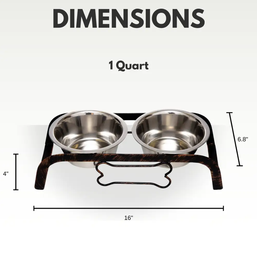 Country Living Rustic Dog Bone Elevated Feeder with 2 Stainless Steel Bowls - BIG FRENCHIES