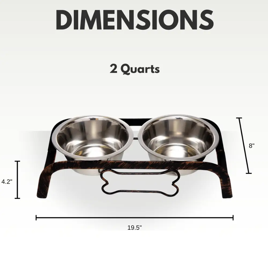 Country Living Rustic Dog Bone Elevated Feeder with 2 Stainless Steel Bowls - BIG FRENCHIES