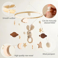 Baby Wooden Bed Bell Cartoon Rabbit Mobile