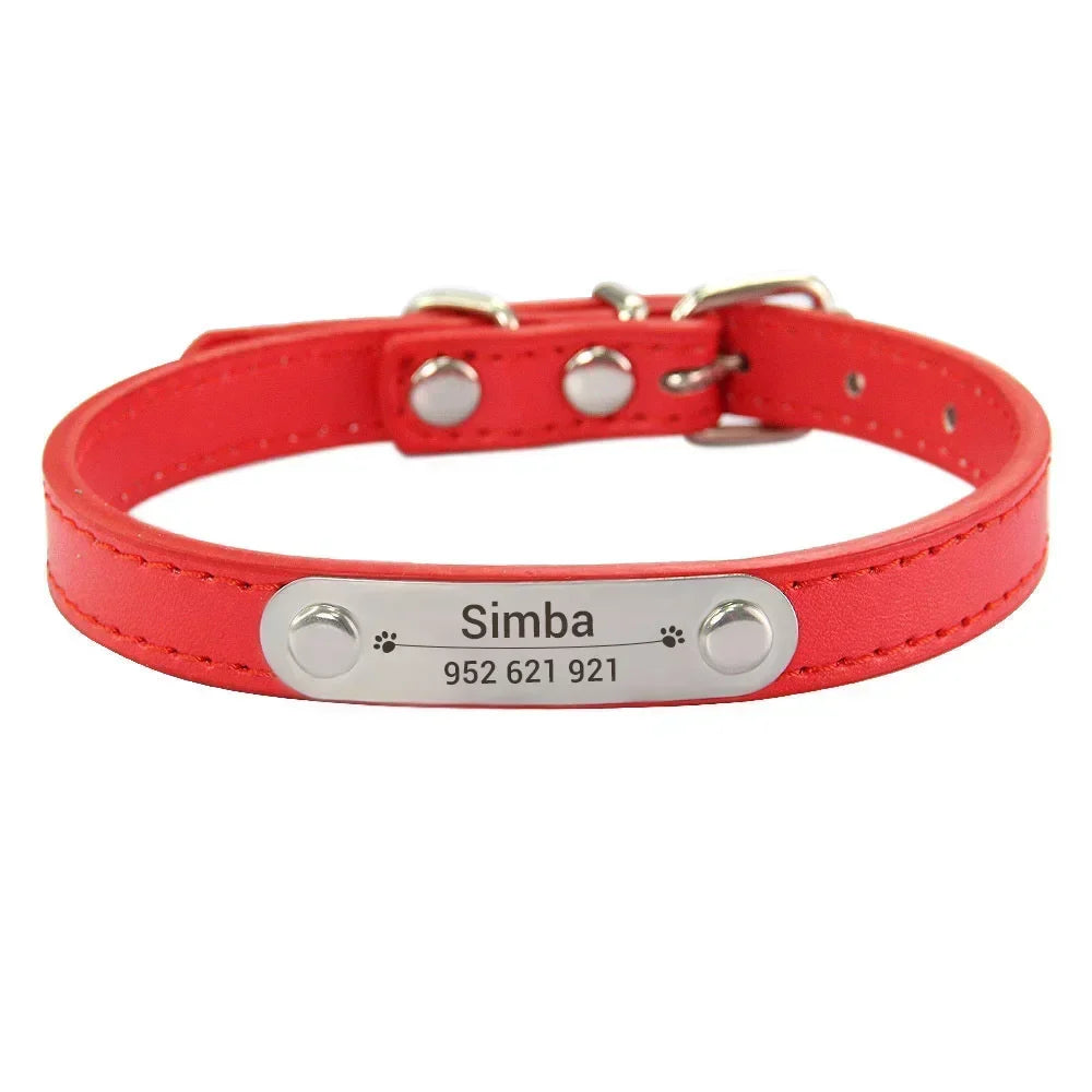 Personalized Dog Collar with Name Engraving – Anti-Lost PU Leather Collar for Dogs and Cats - BIG FRENCHIES
