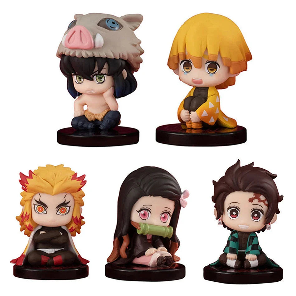 5 Pcs Set Chibi Mini Figurines, Kawaii Demon Slayers Tanjiro Nidouzi Inosuke Zenitsu Anime Figures 5 CM
