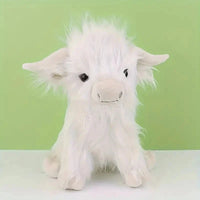 30cm Simulation Kyloe Cream Highland Cow Animal Plush Doll Soft Stuffed Highland Cow Cattlle Plushie Gift for Kids Boys Girls