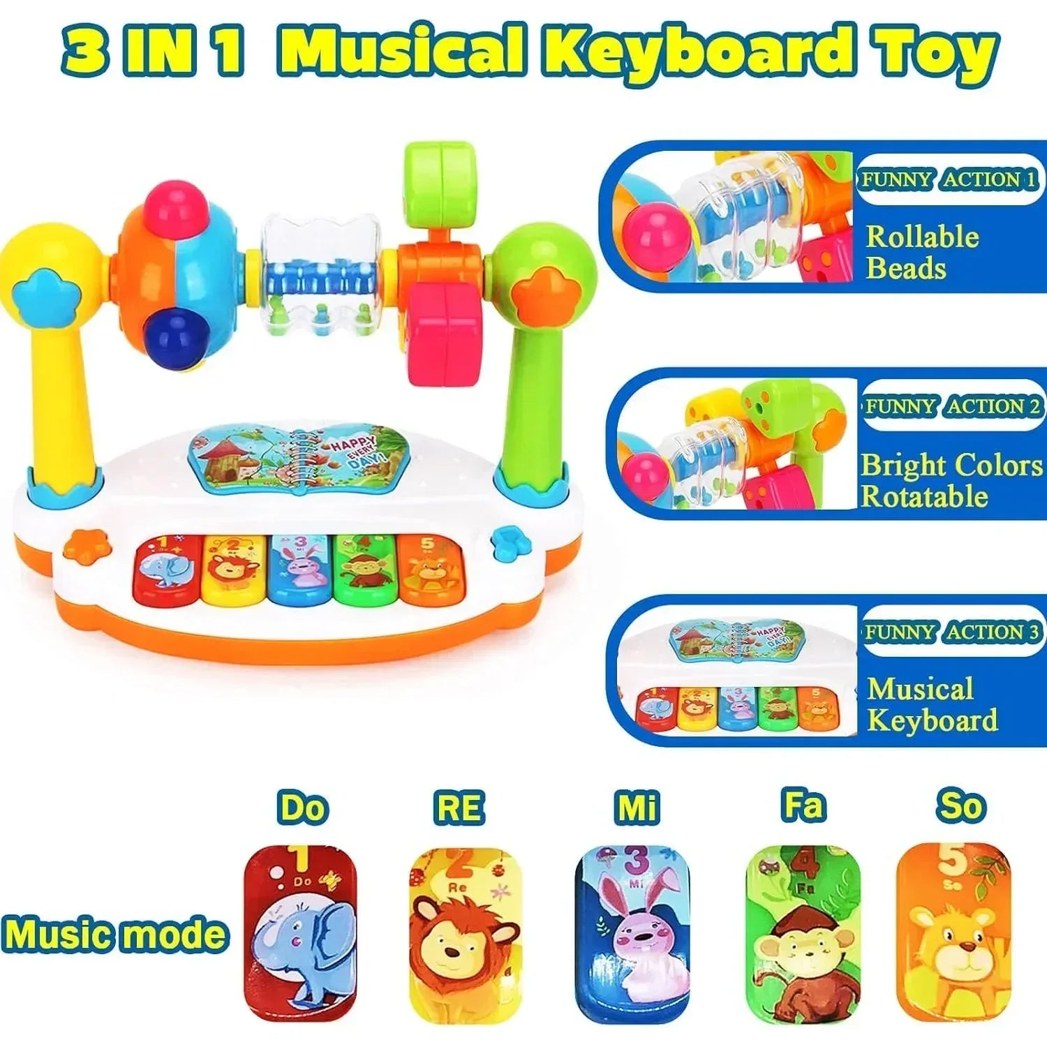 Baby Piano Musical Toy – Light-Up Keyboard & Rotating Music Toy - BIG FRENCHIES