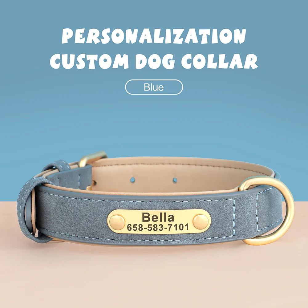 Personalized PU Leather Dog Collar with Custom Engraved ID Tag - BIG FRENCHIES
