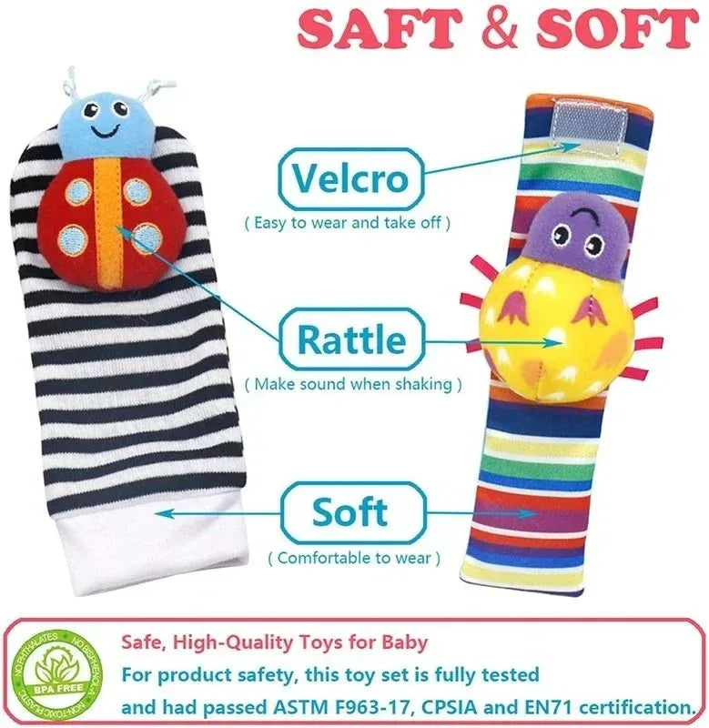 Baby Rattle Socks & Wrist Strap Set – Soft Animal Toys for 0–12 Months - BIG FRENCHIES