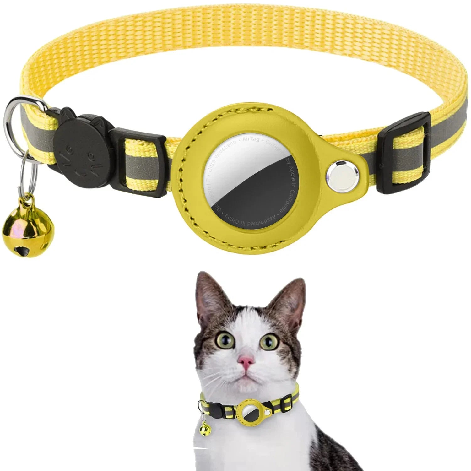 Cat AirTag Holder Collar – Adjustable Reflective Breakaway Kitten Collar with Bell & Waterproof AirTag Case - BIG FRENCHIES