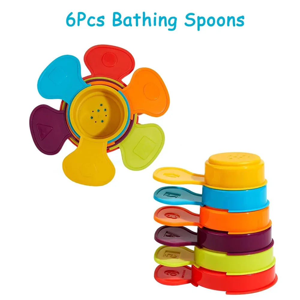 Baby Stacking Bath Toys – Rainbow Cups, Boats & Spoons Set - BIG FRENCHIES