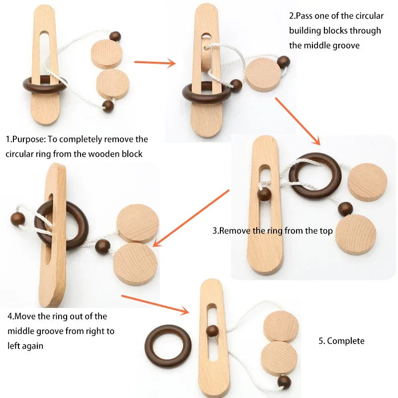 Wooden Ring Unlocking Game | Magic Ring Kongming Lock Puzzle Toy - BIG FRENCHIES