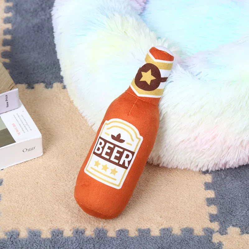 Plush Beer Bottle Dog Toy – Squeaky, Bite-Resistant, Teeth Cleaning - BIG FRENCHIES