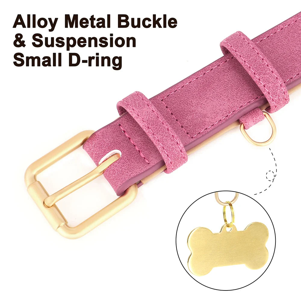 Personalized PU Leather Dog Collar with Custom Engraved ID Tag - BIG FRENCHIES
