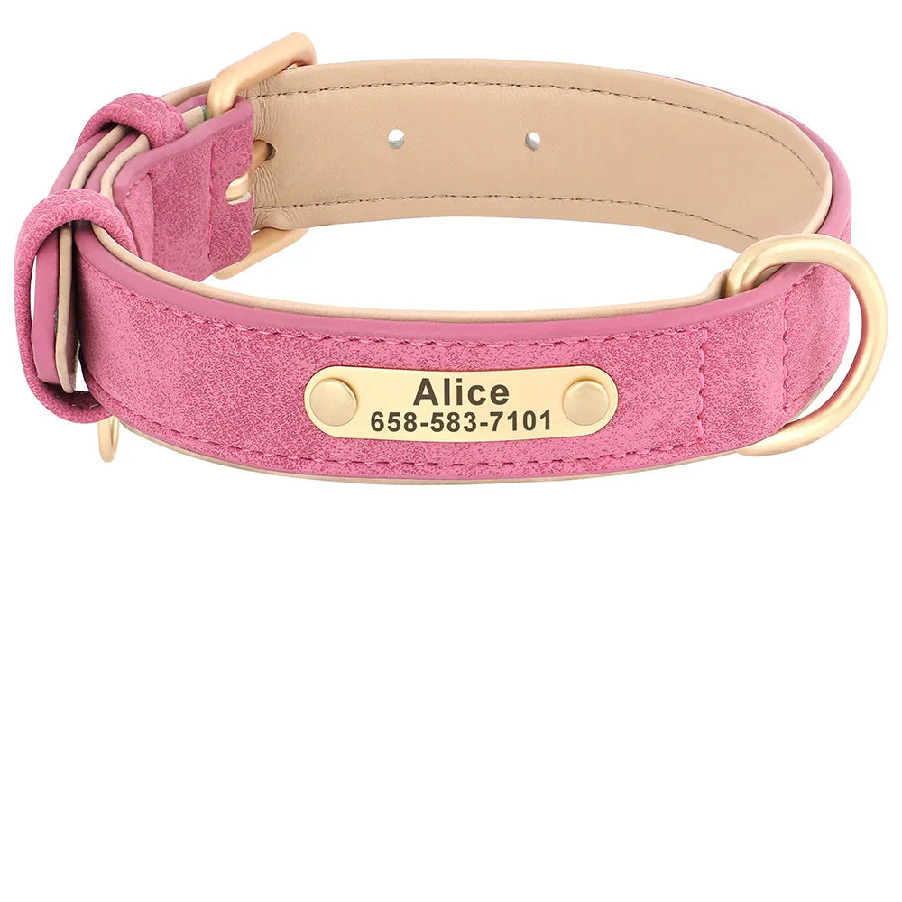 Personalized PU Leather Dog Collar with Custom Engraved ID Tag - BIG FRENCHIES