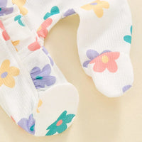 Baby Girls 2Pcs Long Sleeve Strawberry Flower Butterfly Print Frills Zipper Footies Jumpsuit and Headband Romper Set - BIG FRENCHIES