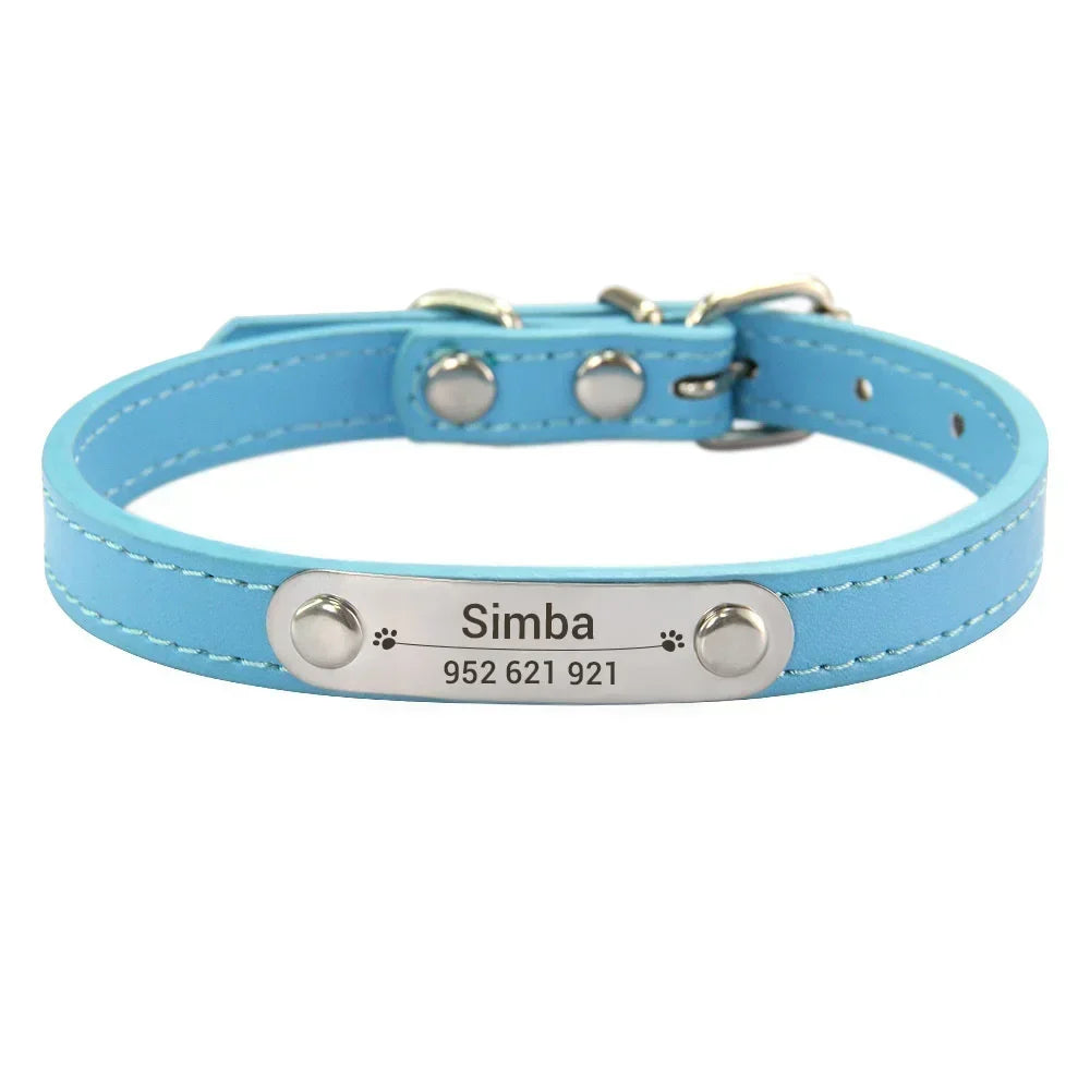 Personalized Dog Collar with Name Engraving – Anti-Lost PU Leather Collar for Dogs and Cats - BIG FRENCHIES