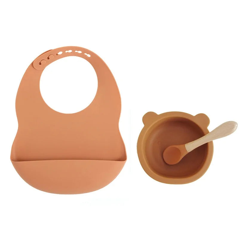 Colorful Silicone Feeding Set for Babies: Bib, Bowl, and Spoon