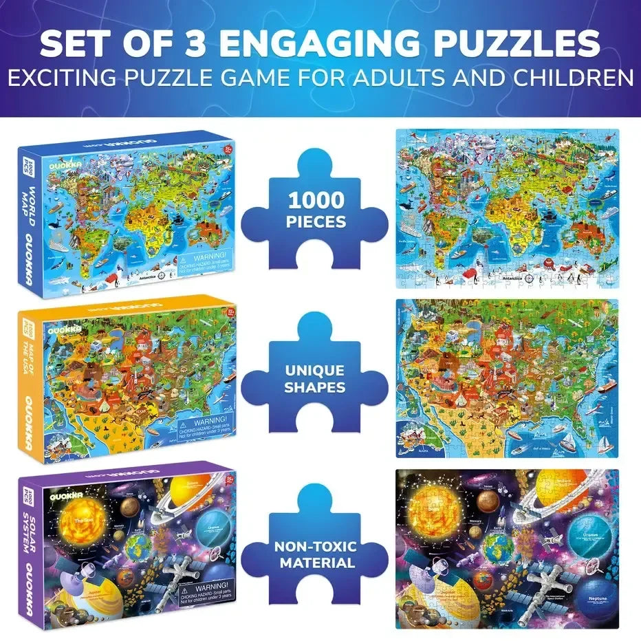 Set of 3 1000 Piece Map Jigsaw Puzzle Quokka - BIG FRENCHIES