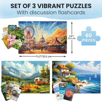 Set of 3 60 Piece Tray Jigsaw Puzzles with Conversation Cards Quokka - BIG FRENCHIES