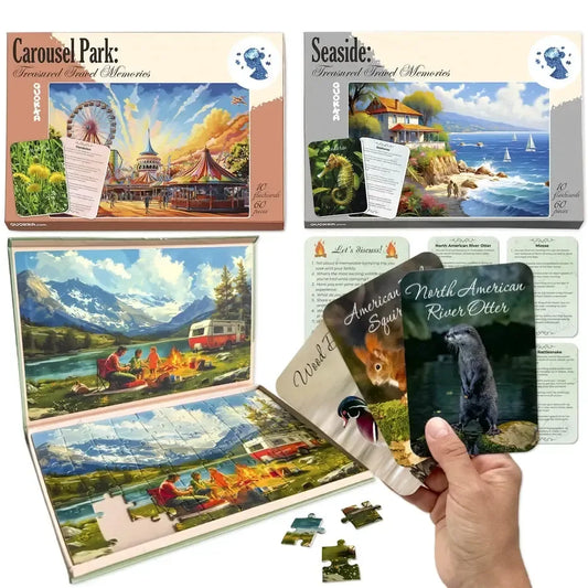 Set of 3 60 Piece Tray Jigsaw Puzzles with Conversation Cards Quokka - BIG FRENCHIES