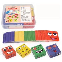 MEACAOFG Kids Face Change Expression Puzzle Building Blocks Montessori Cube Table Game Toy Early Educational Toys for Children Gifts