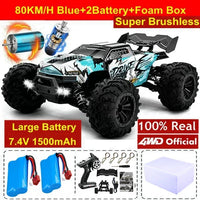 4WD RC Off-Road Car - 1:16 High-Speed Brushless Truck, 50-80KM/H, 4x4 Drift Racing Toy for Kids & Adults