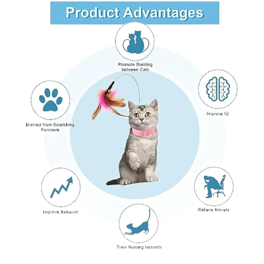 Adjustable Cat Collar Feather Teaser Toy with Bell - BIG FRENCHIES