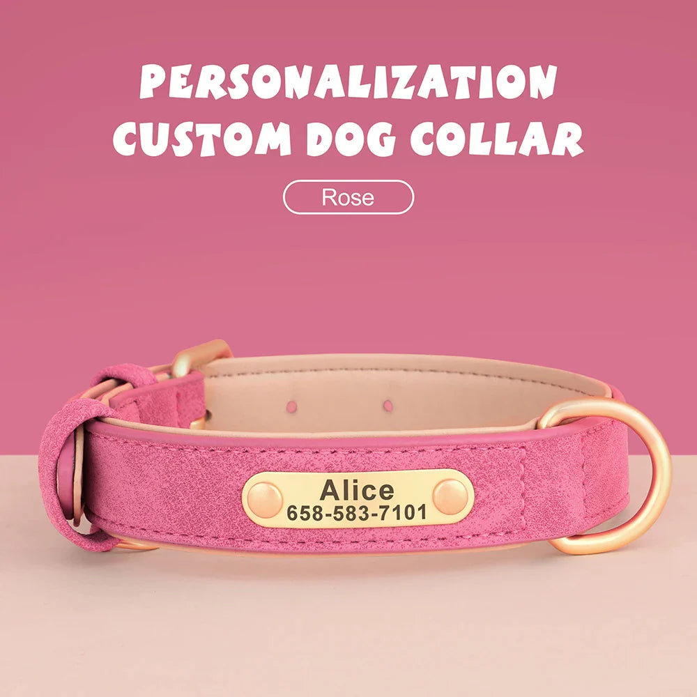 Personalized PU Leather Dog Collar with Custom Engraved ID Tag - BIG FRENCHIES