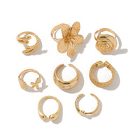 Ingemark 8Pcs/Set Vintage Metal Petal Flower Water Drop Open Rings for Women Trend 2025 Goth Geometric Ring Daily Jewelry Gift
