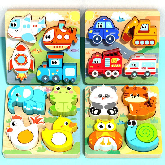 4-in-1 Wooden 3D Cartoon Animal Puzzle | Educational Toy for Kids - BIG FRENCHIES