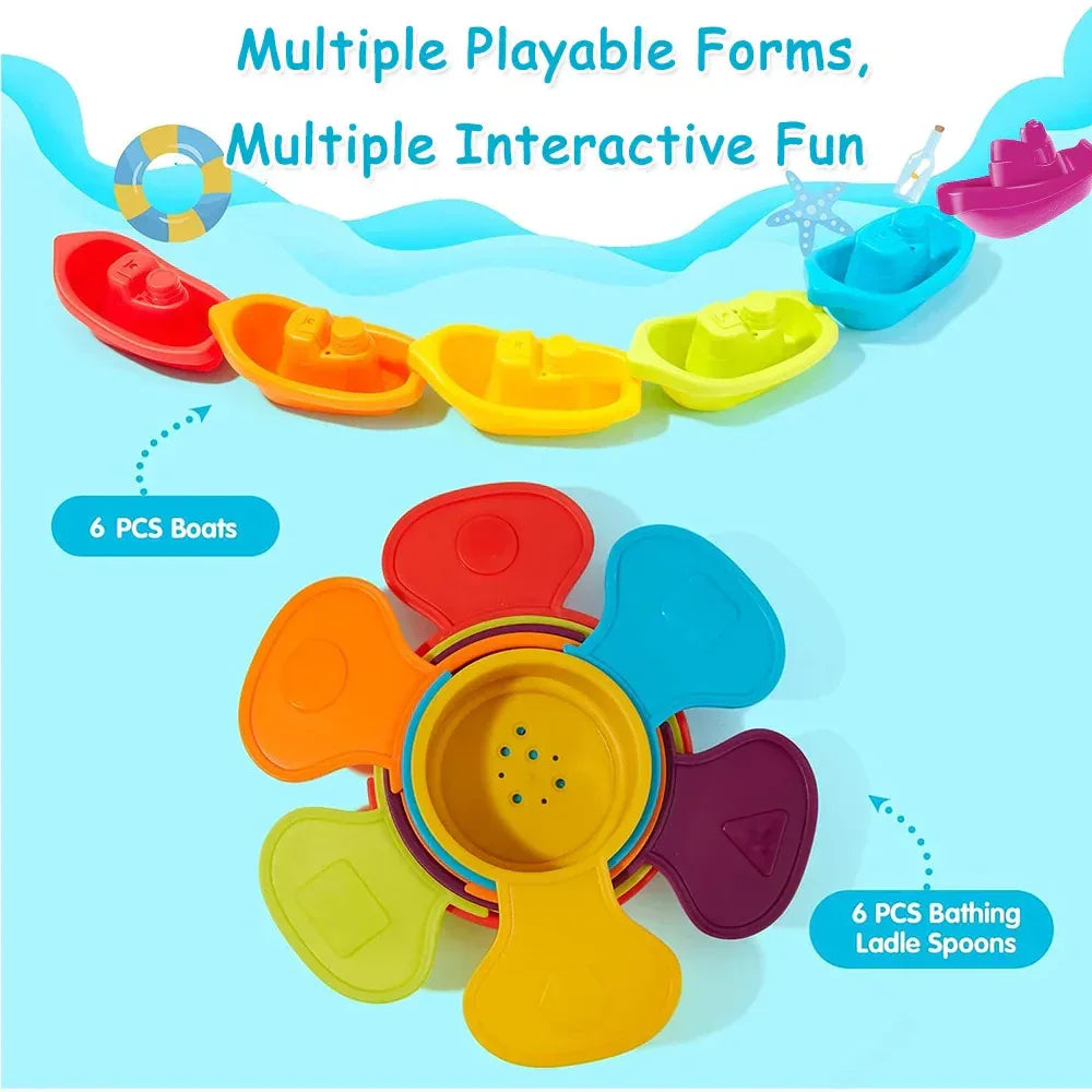 Baby Stacking Bath Toys – Rainbow Cups, Boats & Spoons Set - BIG FRENCHIES