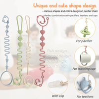 4PCS Adjustable Silicone Pacifier Chain Set | Safe Teether Toys for Baby Crib, High Chair & Gift Set – Beige