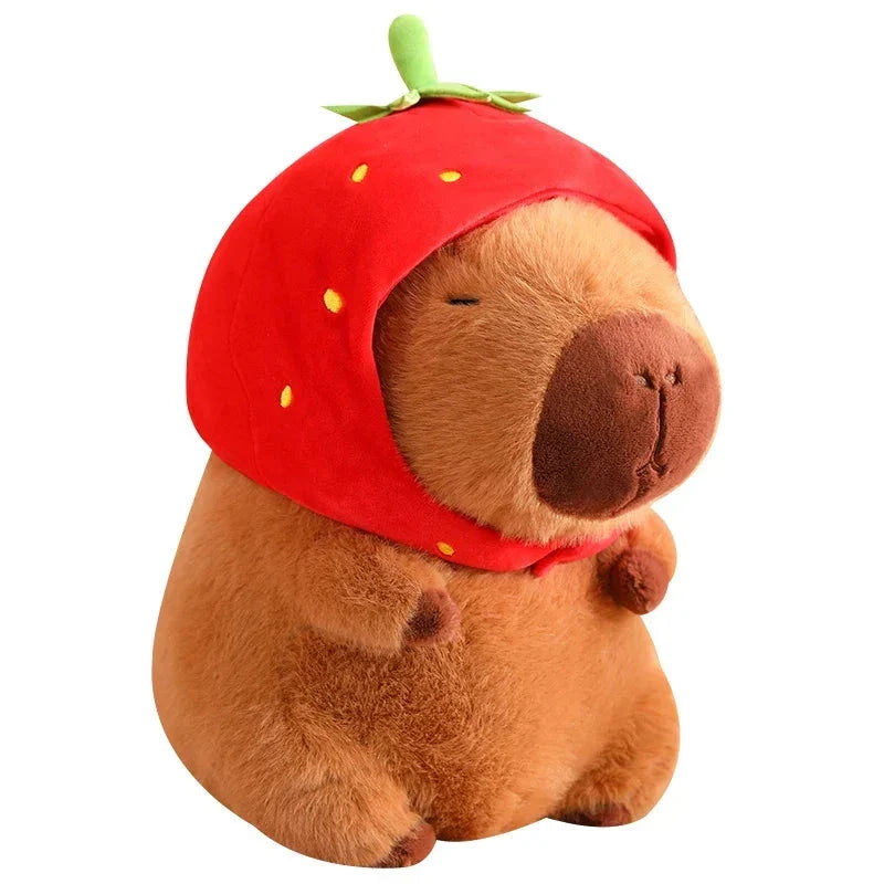 Strawberry Hat Capybara Plush – Small Turtle Backpack Pendant Toy